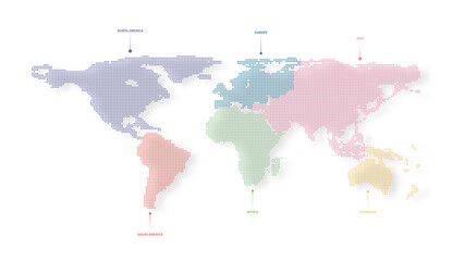 World map dotted on white background. Continental map dotted. Map of continents. Vector illustration eps10.