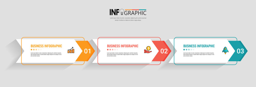 3 Steps presentation business infographic template vector.	
