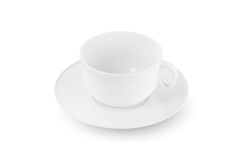 Realistic white coffee cup for mock up isolated on white background 3D render.
