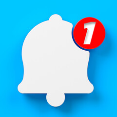 White-colored notification icon. On blue-colored background. Square composition with copy space. Isolated with clipping path.