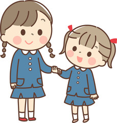 手を繋ぐ幼稚園の女の子
