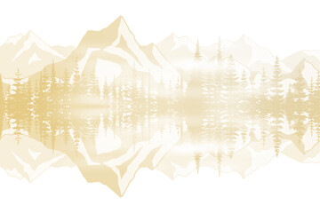 Northern nature view, sepia landscape. Reflection of mountains and forests in the lake.