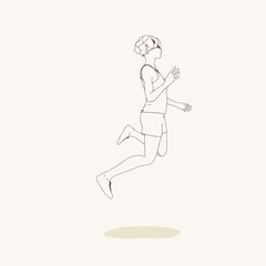 Fototapeta na wymiar Jumping beautiful woman. Sport girl illustration. Young woman wearing workout clothes. Sport fashion girl outline in urban casual style.