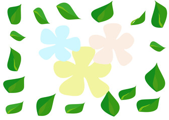 Fototapeta na wymiar Green leaves and colorful flowers isolate on white background . For your text, card, background,business.