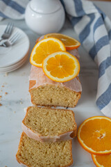 Fototapeta na wymiar sweet home made orange sponge cake on a table