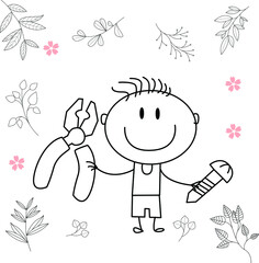 cartoon activity illustration of a smiling child for children's coloring book, children's book. eps vector image.