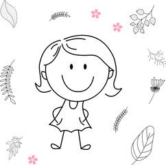 cartoon activity illustration of a smiling child for children's coloring book, children's book. eps vector image.