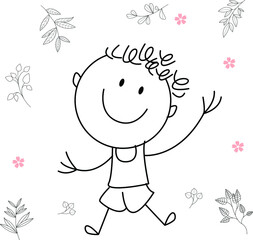 cartoon activity illustration of a smiling child for children's coloring book, children's book. eps vector image.