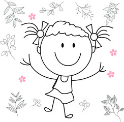 cartoon activity illustration of a smiling child for children's coloring book, children's book. eps vector image.