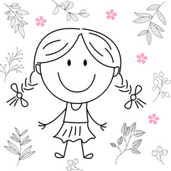 cartoon activity illustration of a smiling child for children's coloring book, children's book. eps vector image.