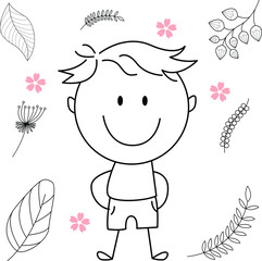 cartoon activity illustration of a smiling child for children's coloring book, children's book. eps vector image.