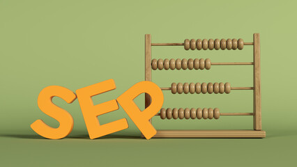 Wooden abacus and orange-colored September text. Horizontal composition with copy space. Isolated with clipping path.