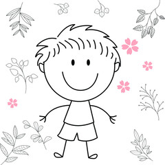 cartoon activity illustration of a smiling child for children's coloring book, children's book. eps vector image.