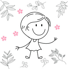 cartoon activity illustration of a smiling child for children's coloring book, children's book. eps vector image.