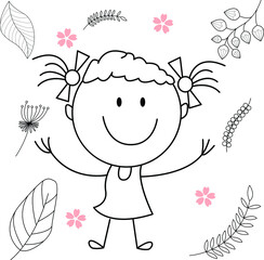 cartoon activity illustration of a smiling child for children's coloring book, children's book. eps vector image.