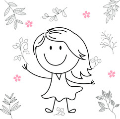 cartoon activity illustration of a smiling child for children's coloring book, children's book. eps vector image.