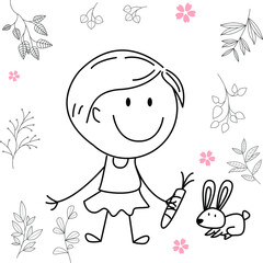 cartoon activity illustration of a smiling child for children's coloring book, children's book. eps vector image.