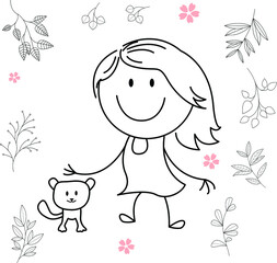 cartoon activity illustration of a smiling child for children's coloring book, children's book. eps vector image.