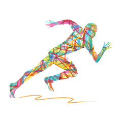 Fototapeta na wymiar this is a colored running man in multi color ribbon