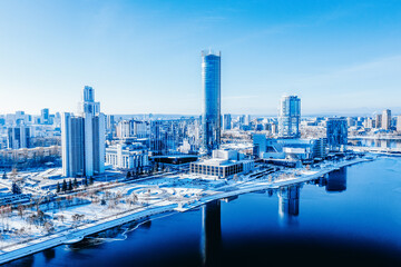 Naklejka premium Top view panorama of Yekaterinburg city center. View from above. Russia