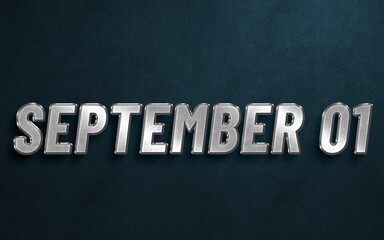 Fototapeta premium SEPTEMBER IN SILVER HIGH RELIEF LETTERS ON DARK BACKGROUND