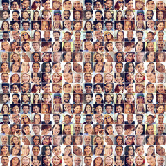 Smiles around the world. Composite image of a large group of diverse people smiling.