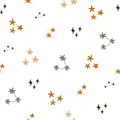 Pattern with constellations in warm colors of boho style. Vector illustration isolated on white background for textile and nursery decoration