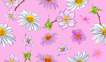 Seamless pattern flower and leaves watercolor illustration. design for fashion, fabric, wallpaper and all prints on background earth tone color.