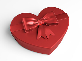 Red-colored-heart-shaped gift box. On red-colored background. Horizontal composition with copy space. Isolated with clipping path.