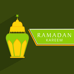 Ramadan Kareem Font With Arabic Lantern On Green Background.