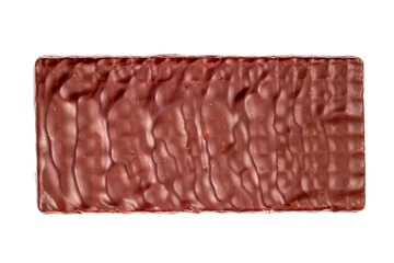 Milk chocolate bar isolated on white background from top view.