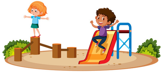 Isolated playground with happy children