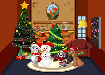 Christmas holidays with snowman and presents