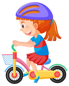 Girl wearing helmet cycling on white background
