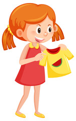Happy girl holding a shirt