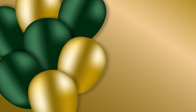 Birthday Card 3d Green And Gold Balloons Vector Banner