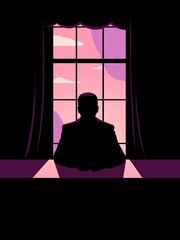 silhouette of the president in the office on the background of the window. President day. Vector illustration