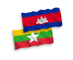 Flags of Kingdom of Cambodia and Myanmar on a white background