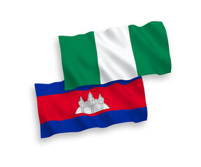 Flags of Kingdom of Cambodia and Nigeria on a white background
