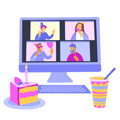 Online internet birthday, meeting with friends or video conference.