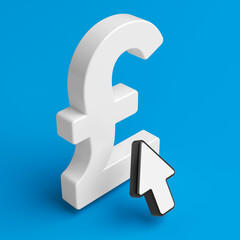 White-colored Pound symbol and computer mouse cursor. On blue-colored background. Square composition with copy space. Isolated with clipping path.