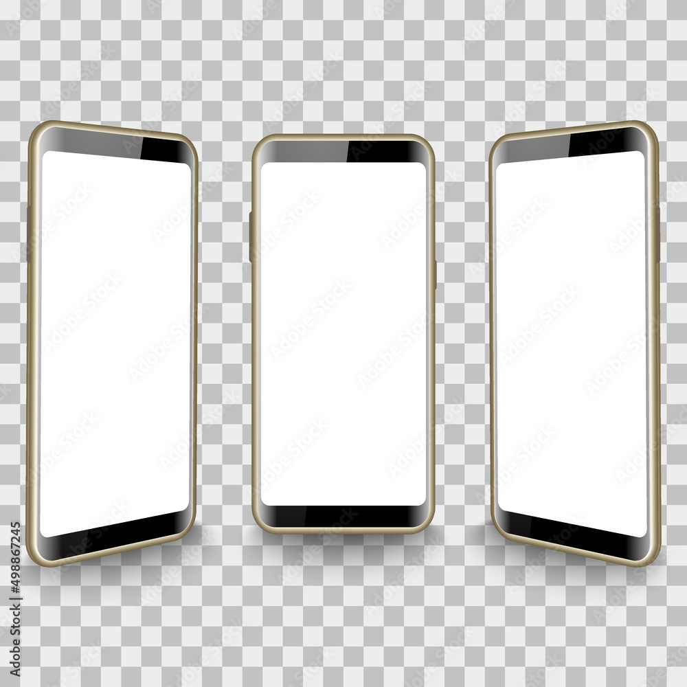Poster smartphone white screen display realistic mock up. isolated mobile phone on transparent background. 