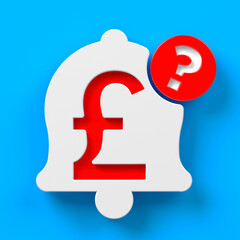 Red-colored Pound symbol question mark and the notification bell icon. On blue-colored background. Square composition with copy space. Isolated with clipping path.