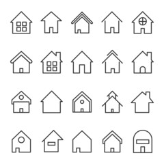 Set of home icon, Thin outline shape of house vector.