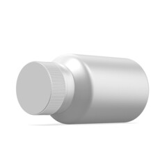 Metallic pill jar mockup template, matte medicine bottle for capsules and tablets on isolated white background, 3d illustration 