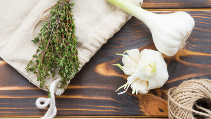 Fresh garlic and a bunch of thyme