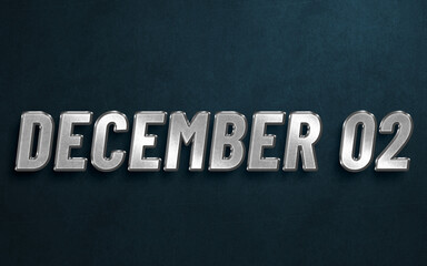 DECEMBER IN SILVER HIGH RELIEF LETTERS ON DARK BACKGROUND