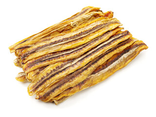 Dried bananas on white background