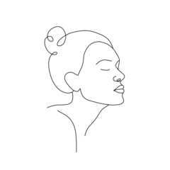 Woman face line art. Abstract minimal female portrait. Hand drawn outline female silhouette. Vector illustration in one line style.