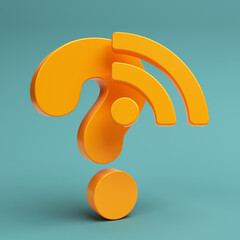 Orange-colored question mark and wifi icon. On a charcoal green-colored background. Square composition with copy space. Isolated with clipping path.
